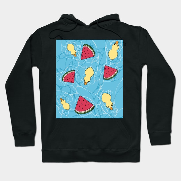 ducks and watermelon in water cute summer Hoodie by maoudraw